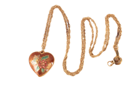 Vintage Cloisonne Puffy Heart on 18 Inch 12 Kt Gold Plated Chain - £20.58 GBP
