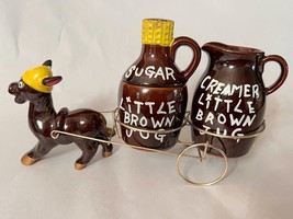 Vintage Novelty Made in Japan Mule Pulling Little Brown Jug Creamer &amp; Sugar Cart - £11.71 GBP
