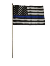 AES 12x18 12&quot;x18&quot; Wholesale Lot of 6 USA Police Blue Memorial Stick Flag wood st - £15.94 GBP