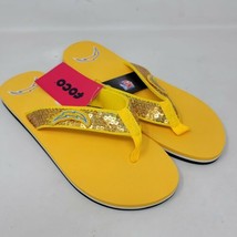 Los Angeles Chargers NFL Women&#39;s Flip Flops Size Large  9-10 Yellow Sequins - £12.80 GBP