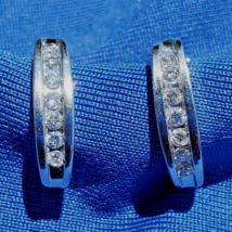 Earth mined Diamond Bar European Style HUGGIE Earrings Designer Channel set 14k - £448.15 GBP