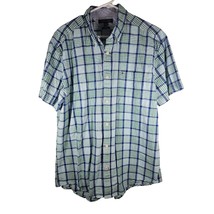 Tommy Hilfiger Mens Button Down Plaid Shirt Short Sleeve Blue Green Sz XL - $14.99