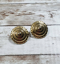 Vintage Clip On Earrings - Large Statement Gold Tone Layered Circle 1.25&quot; - $14.99