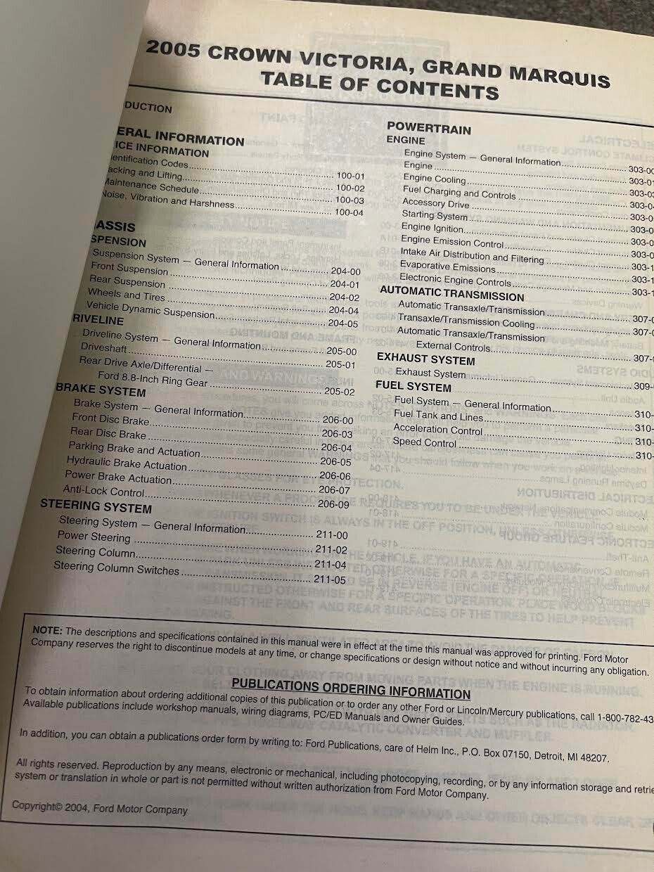 2005 Ford Corona Victoria Mercury Grand Marquis Servizio Shop Repair Manual OEM Item image 2