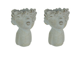 Set of 2 Pucker Up Junior Kissing Face Weathered Finish Concrete Head Planter - £31.39 GBP