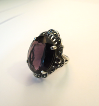 Rare Hera Sterling Silver Ring Large Purple Oval Stone 11.53 Gram Size 6.25 Bold - £117.36 GBP