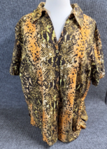 VTG Gloria Vanderbilt Shirt Womens 3X Brown Orange Blouse Button Up Coll... - $28.91