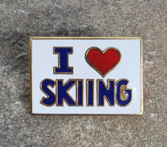 I Love Skiing Heart Fun Winter Sport Travel Funny Skier Souvenir Lapel Hat Pin - £6.26 GBP