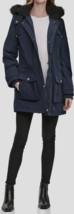 DKNY Sz S Faux Fur Hooded Anorak Black Water Resistant Parka Jacket Coat... - $98.99