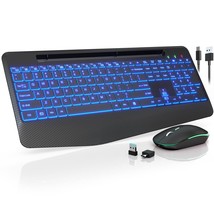 Wireless Keyboard And Mouse With 7 Colored Backlits, Wrist Rest, Phone H... - £65.76 GBP
