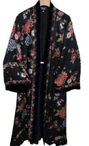 Johnny Was XL Black Mix Floral Print Velvet Kimono Jacket Duster Open Front  - £180.69 GBP