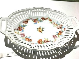 Vintage Cutout Basket Floral Chintz Germany 7” Gold Edge Olive Candy Dish 026-02 - £10.30 GBP