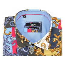 Men's Sports Shirt by MIZUMI Medallion Floral Printed Short Sleeves M647 Blue image 7