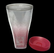 Dunkin Donuts Clear AcrylicTumbler Cup Travel Mug  PINK Lid 24 Oz 2015 - £17.78 GBP