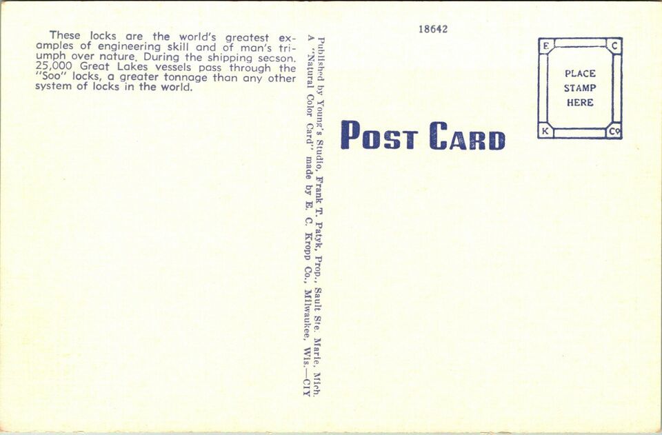 Sault Ste Marie MI Michigan Birds Eye View Of Locks At Night UNP Linen Postcard Item image 2