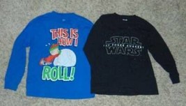 Boys Shirts Disney Star Wars & Peanuts Snoopy Blue Black Long Sleeve Tee 2 Pc-10 - £5.53 GBP