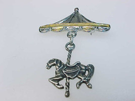 CAROUSEL Horse Vintage BROOCH Pin in STERLING Silver - 1 3/4 inches long - £30.37 GBP