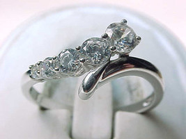 14K WHITE GOLD ByPass RING with Cubic Zirconia Size 6 1/4 - BEAUTY - $199.00