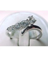 14K WHITE GOLD ByPass RING with Cubic Zirconia Size 6 1/4 - BEAUTY - $199.00