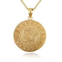 Personalized 10k 14k Gold Ancient Aztec Mayan Deity Solar Sun Pendant Necklace - £259.45 GBP