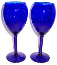 (2) Cobalt Blue Long Slender Handblown Glass Goblets - $60.00