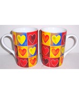 (2) Dessina &quot;Love Hearts&quot; Colorful Porcelain Collectible Mugs - £28.20 GBP