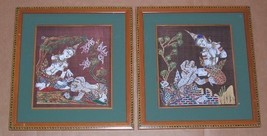 2 Framed Indian Thai Deity Hindu India Folk Art On Silk - £150.80 GBP