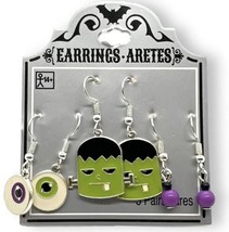 Halloween Earrings Aretes 3 Pair Set Eyeballs Frankenstien Monster Dangle Lot - £7.48 GBP
