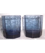 (2) Frosted Style Blue Libbey Short Hexagon Shape Glasses - $22.53