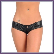 Faux PU Leather Bikini Panties - Zipper Front to Back - Open Fly w/ Belt Loops image 3