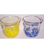 (2) Murano Style Yellow &amp;  Blue Handblown Splatter Stone Glass Displays - £105.43 GBP