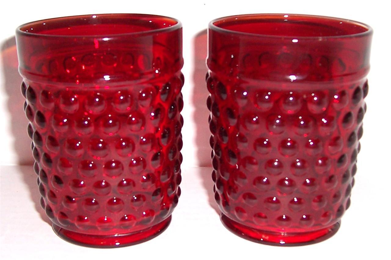 (2) Vintage Anchor Hocking Ruby Red Hobnail Style Glasses - $55.14