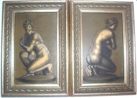 (2) framed vintage nude european women portrait art etched on board plaques - £226.88 GBP