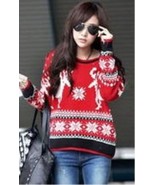 RED WOMENS REINDEER SNOWFLAKE UGLY CHRISTMAS SWEATER FUN FITS SIZE MEDIUM/LARGE - $34.64