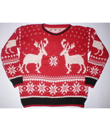 RED MENS REINDEER SNOWFLAKE UGLY CHRISTMAS SWEATER  FITS SIZE SMALL/MEDI... - £27.62 GBP
