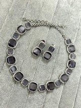 Bollywood Style Silver Plated Gray Choker CZ Necklace Earrings Jewelry Set - £67.55 GBP