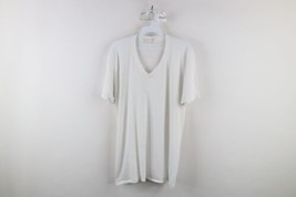 Vintage 70s Streetwear Mens 42 Blank Thin Short Sleeve V-Neck T-Shirt White USA - £34.81 GBP