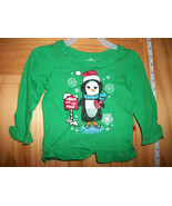 Fashion Holiday Baby Clothes 12M Green Penguin Shirt Christmas Pole Peac... - $6.50 CAD