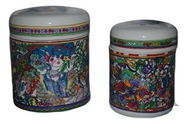 Pair of Colorful Vanity Canisters Glossy Finish - £32.46 GBP