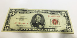 1963 $5 Five Dollar Bill Red Seal United States Note - $11.00