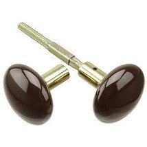 Porcelain Door Knob Set. Pair of Brown Porcelain Doorknobs with Brass Sh... - $29.21