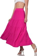 Zenana Maxi Skirt Magenta Pink Tiered Boho Solid Stretch Womens NEW - £18.82 GBP