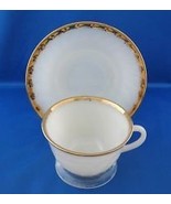 Fire King Swirl Vintage Cup and Saucer White 22K Golden Anniversary - $13.52 CAD
