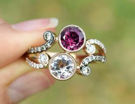 1.20Ct Round Cut Peach Morganite &amp; Ruby Bypass Ring 14k Rose Gold Finish - £71.72 GBP