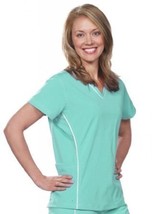Nu Dimension Women&#39;s Scrubs 5036 V-Neck Top with White Piping Medium - £18.98 GBP