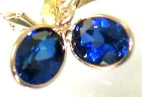 E001, 8x6mm Created Blue Sapphire, 14KY Gold Leverback Earrings