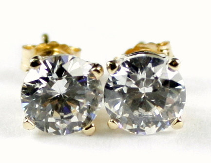 E012, CZ Cubic Zirconia, 14KY Gold Post Earrings