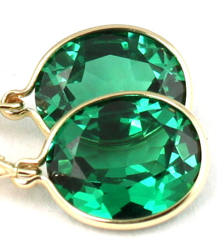 E201, 12x10mm Created Emerald Spinel, 14KY Gold Leverback Earrings