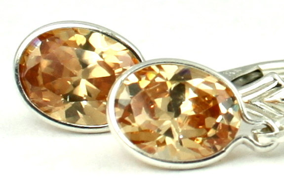 SE001, 8x6mm Champagne CZ, 925 Sterling Silver Leverback Earrings