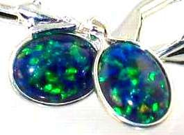 SE001, 8x6mm Created Blue/Green Opal, 925 Sterling Silver Leverback Earrings